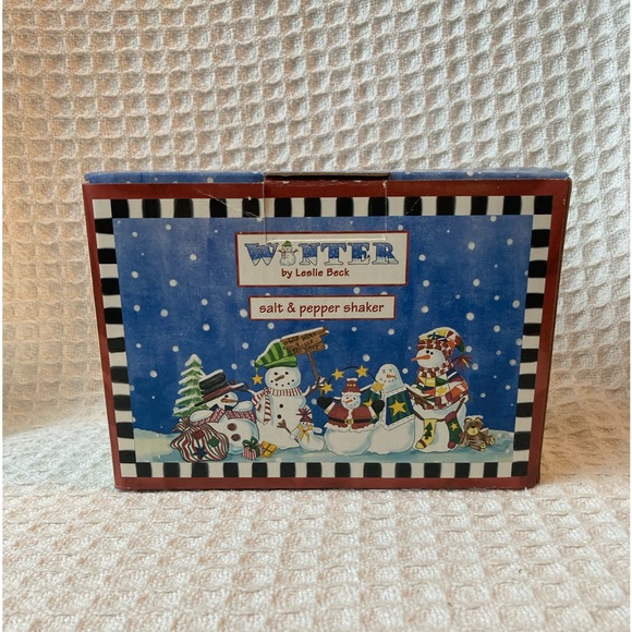JC Penney Vintage Leslie Beck Snowmen Salt & Pepper Shakers New Old Stock NIB - Picture 1 of 11